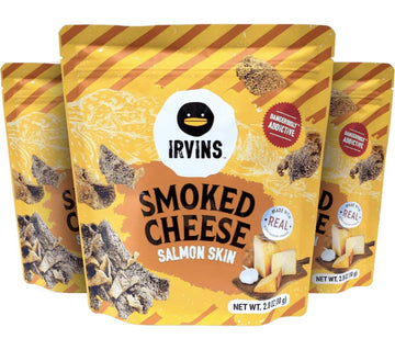Irvins Smoked Cheese Salmon Skin Chips - Premium Hand Cooked, Halal, High Protein, Keto-Friendly, 2.8 oz (Pack of 3), Orange