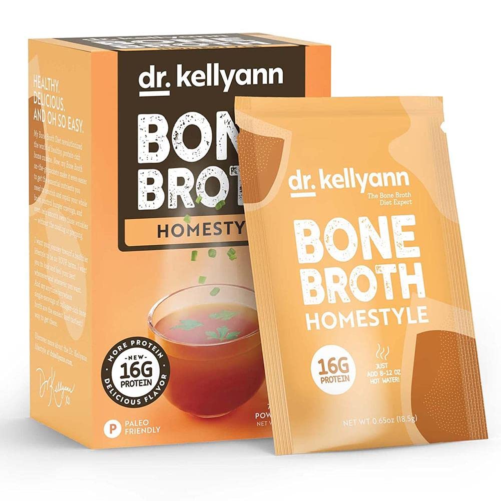 Dr. Kellyann Bone Broth Collagen Powder Packets (7 Servings, 1 Box), 16G Protein/Serving, 100% Grass-Fed Hydrolyzed Collagen Pow