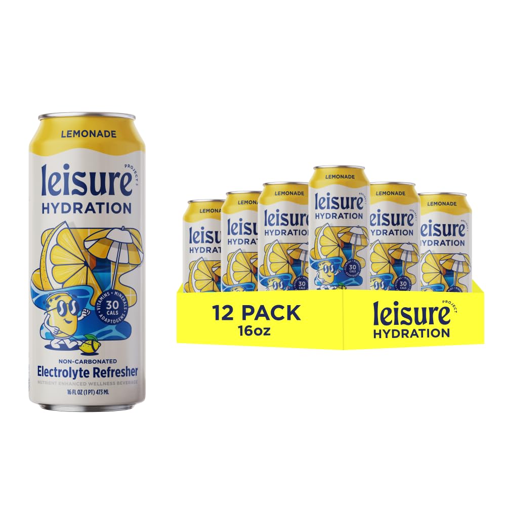 Leisure Drinks - Lemonade Electrolyte Drink [Electrolyte Refresher - 16oz Cans, 12pk] - Low Sugar Lemonade Hydration Drink - Hea