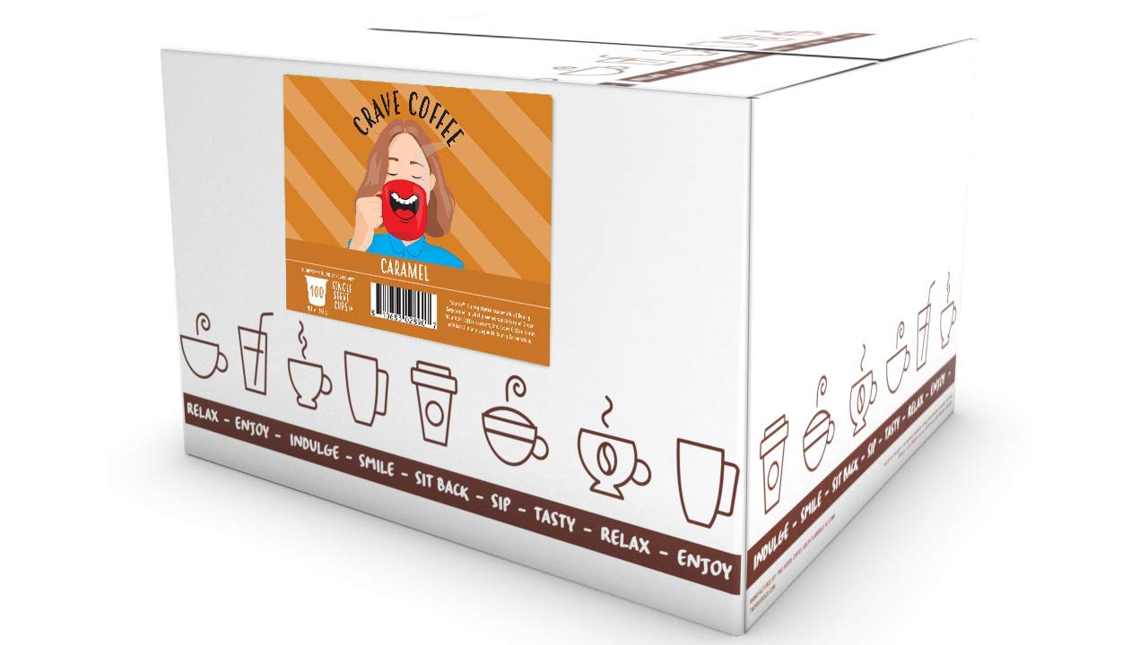Crave Beverages Flavored Coffee Pods Compatible with Keurig, Caramel, 100 Count