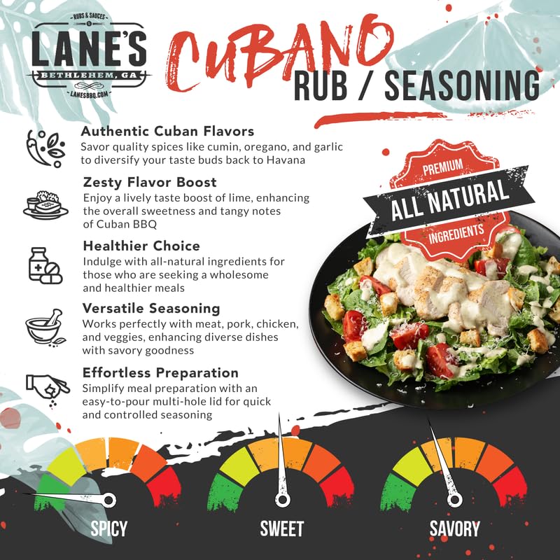 Lane's Cubano Cuban Seasoning Rub, All-Natural Cuban Spice Blend, Perfectly Balanced Taste for Your Favorite Hamburgers & Pork T