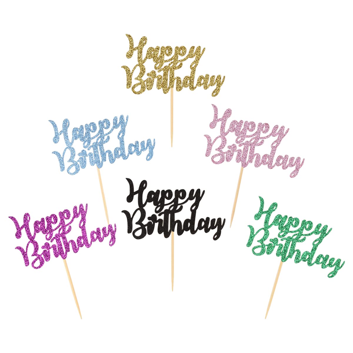 Donoter 24 Pcs Happy Birthday Cupcake Toppers Cake Picks For Birthday Party Decoration Supplies, 6 Colors
