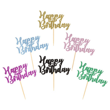 Donoter 24 Pcs Happy Birthday Cupcake Toppers Cake Picks For Birthday Party Decoration Supplies, 6 Colors