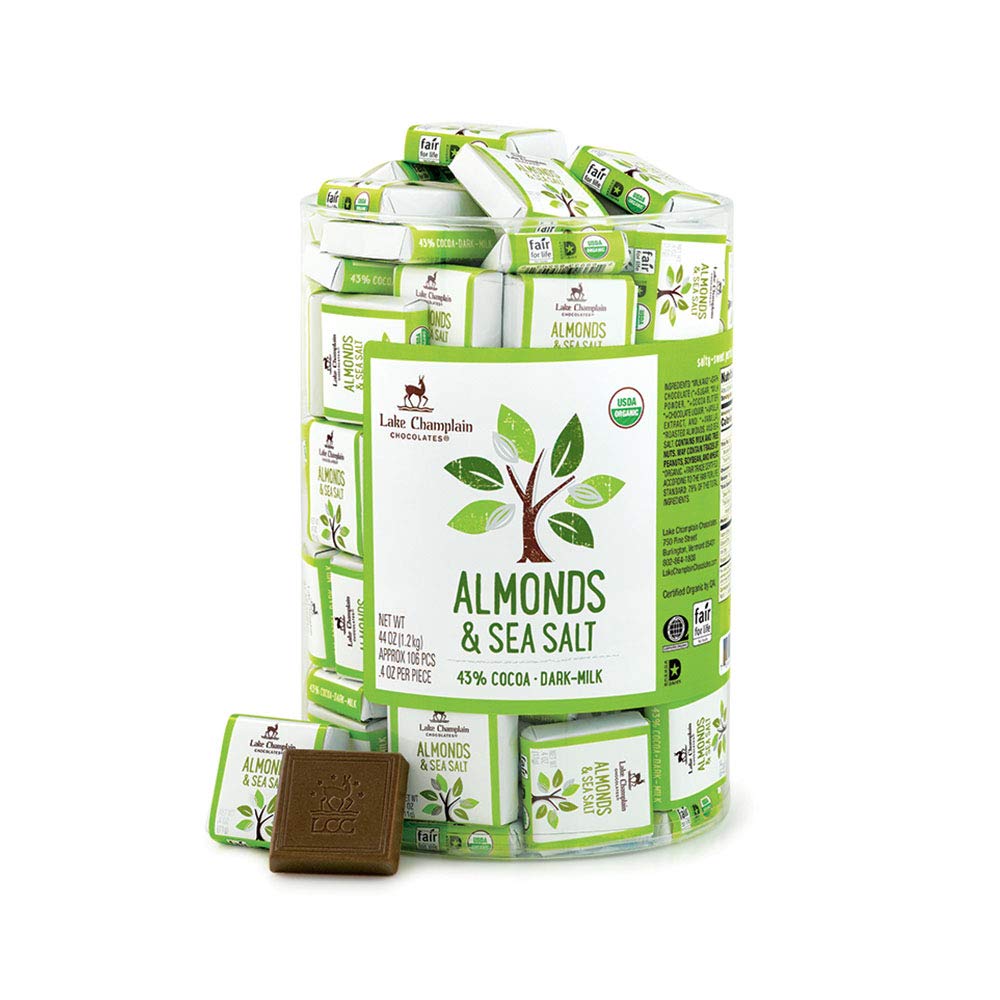 LAKE CHAMPLAIN CHOCOLATES Organic Sea Salt and Almond Milk Chocolate Square, 0.4 OZ