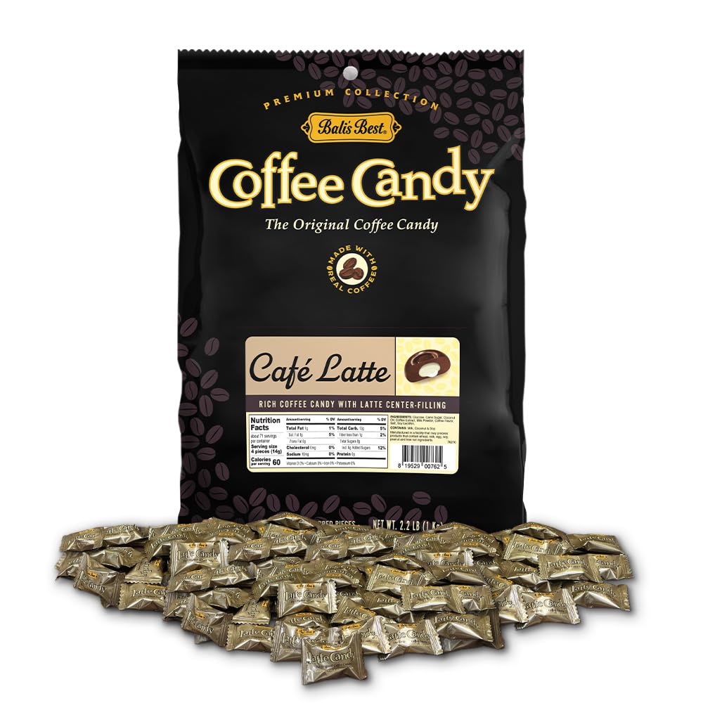 Balis Best Coffee Center Filled Candy, Cafe Latte Flavor, 2.2lb Bag - 280 Pieces | Perfect for Boosting Energy Anytime, Ideal fo