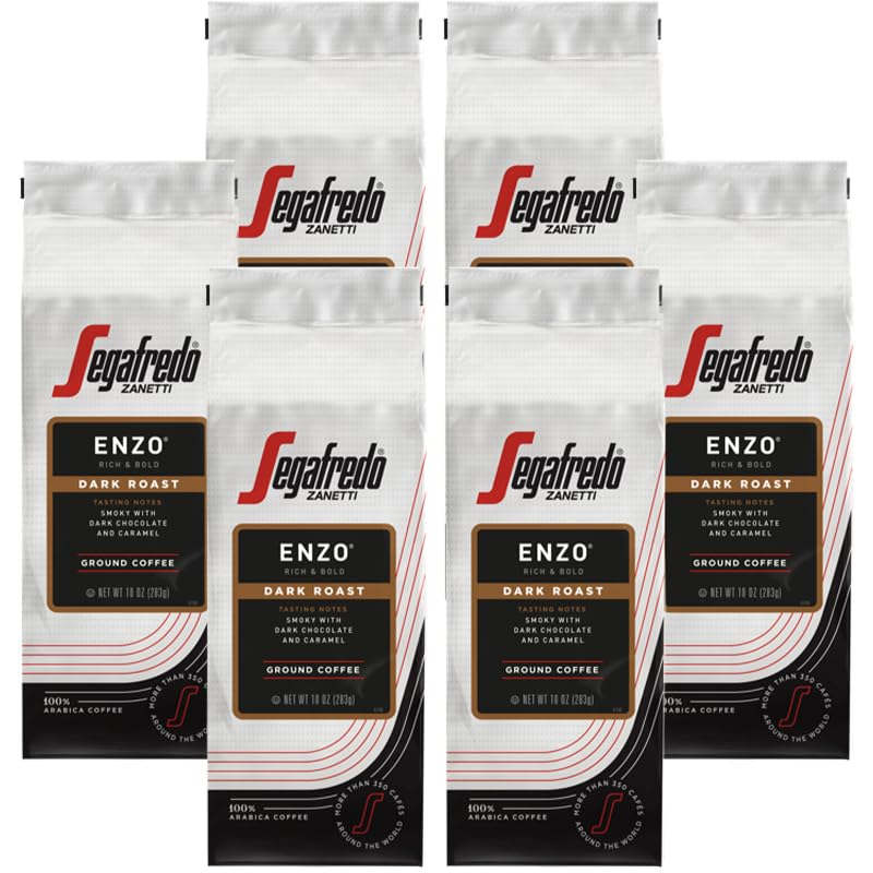 Segafredo Zanetti Ground Coffee - Made With Arabica Coffee - Dark Roast  Smoky With Hints Of Roasted Nuts & Dark Chocolate - South American Blend - Rich  Full-Bodied - Enzo  10Oz Bag  Pack Of 6