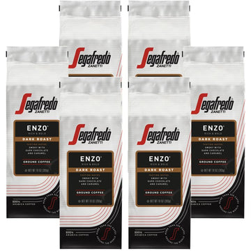 Segafredo Zanetti Ground Coffee - Made With Arabica Coffee - Dark Roast  Smoky With Hints Of Roasted Nuts & Dark Chocolate - South American Blend - Rich  Full-Bodied - Enzo  10Oz Bag  Pack Of 6