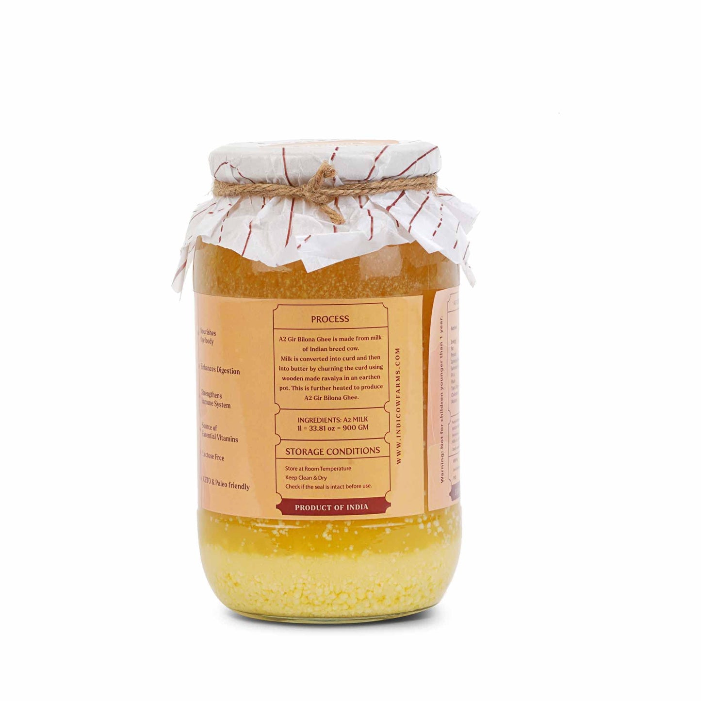 Indicow A2 Desi Cow Ghee, Clarified Butter| Grass Fed Cows | (1000ML(33.8oz), Gir Cow Ghee) Grass Fed, Pasture Raised Clarified