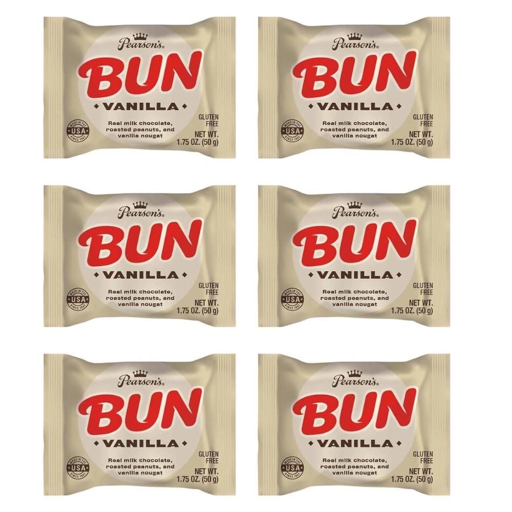 Pearsuns Vanilla Bun Bars, Individually Wrapped Real Milk Chocolate, 4.05 oz per bar, 6 Pack