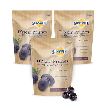 Sunsweet D'Noir Preservative Free Prunes - Prunes Pitted Unsweetened & Dried - Gluten Free, Vegan, Low Fat - Fiber & Minerals - 
