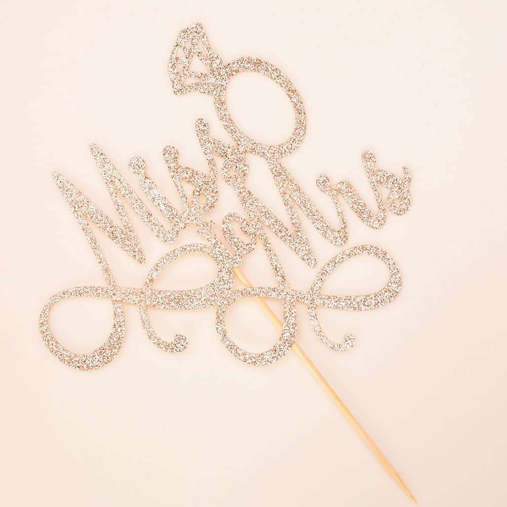 Miss To Mrs Cake Topper, Glitter Wedding Engagement Bridal Shower Bachelorette Party Decorations Supplies, Rose Gold