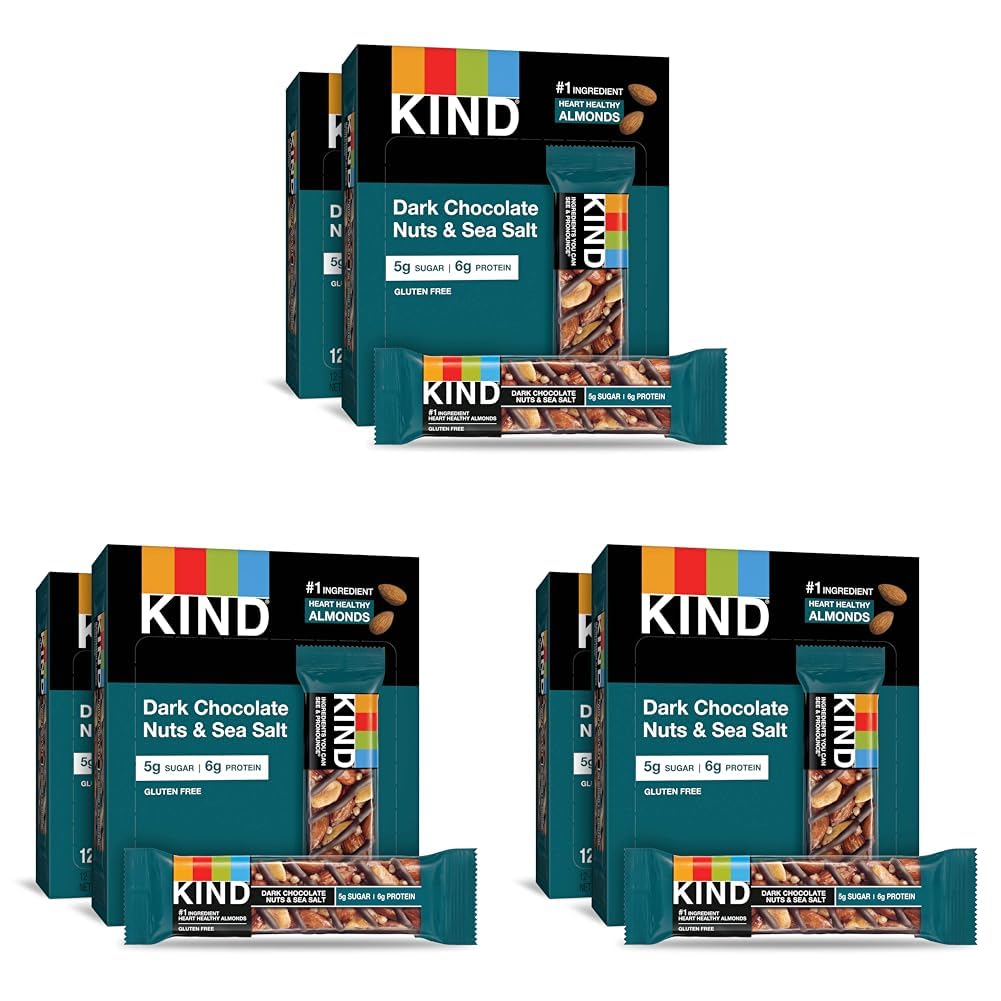 KIND Nut Bars, Dark Chocolate Nuts and Sea Salt, Healthy Snacks, Gluten Free, Low Sugar, 6g Protein, 24 Count (Pack of 3)
