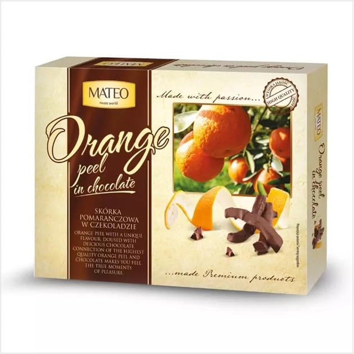 Mateo Sweet World Orange Peel In Chocolates- Rich Dark Chocolate Orange Peel With Natural Plum Flavor & Nuts - Chunky-110G Chocolate Sticks Box For Entertaining Holiday Parties & Daily Treats