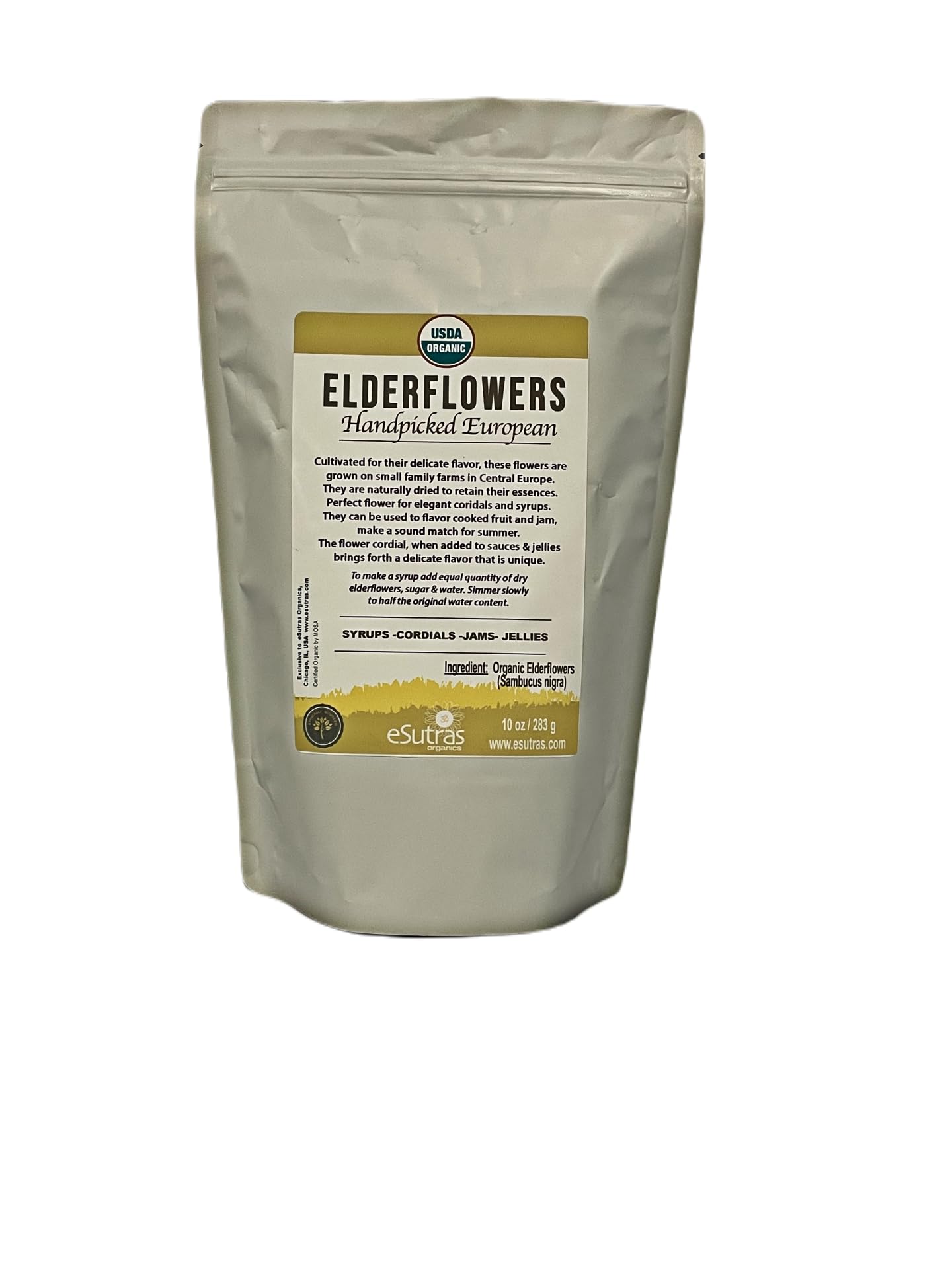 Elderflowers Organic Sambucus Nigra European Elder Flower Make Tasty Cordial Elderflower Syrup Beverage-Inspired Or Elder Flower Tea  Resealable Bag 10 Oz