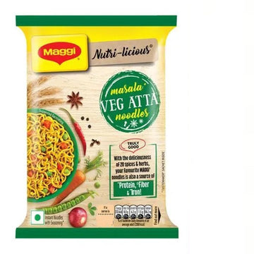 Maggi 2 Minutes Noodles Masala Veg Atta, 73 Grams Pack (2.57 Oz)- 12 Pack - Made In India (Masala Veg Atta)