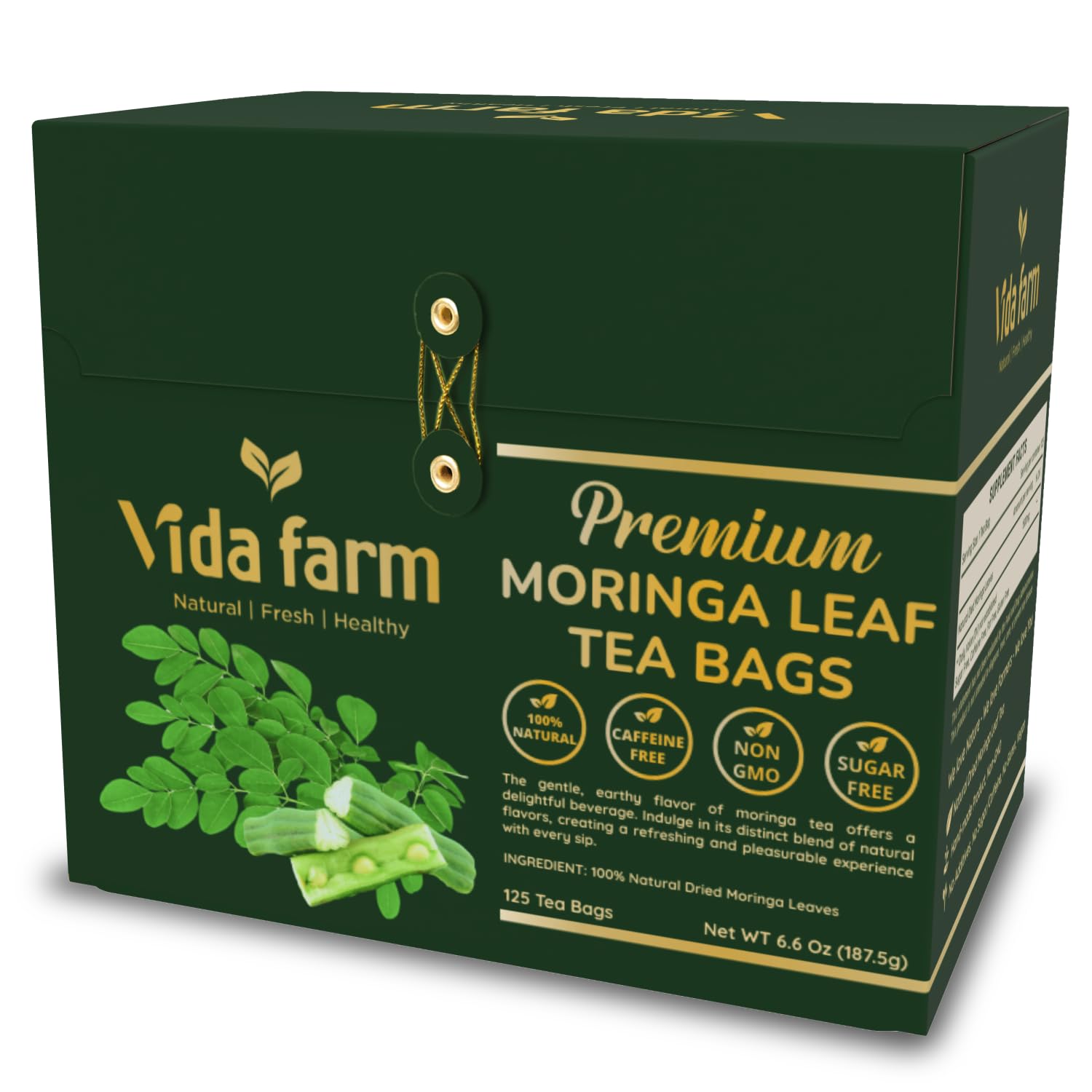 VIDA FARM Moringa Tea Bags, 100% Natural, Caffeine-Free, Vegan, 125 Count