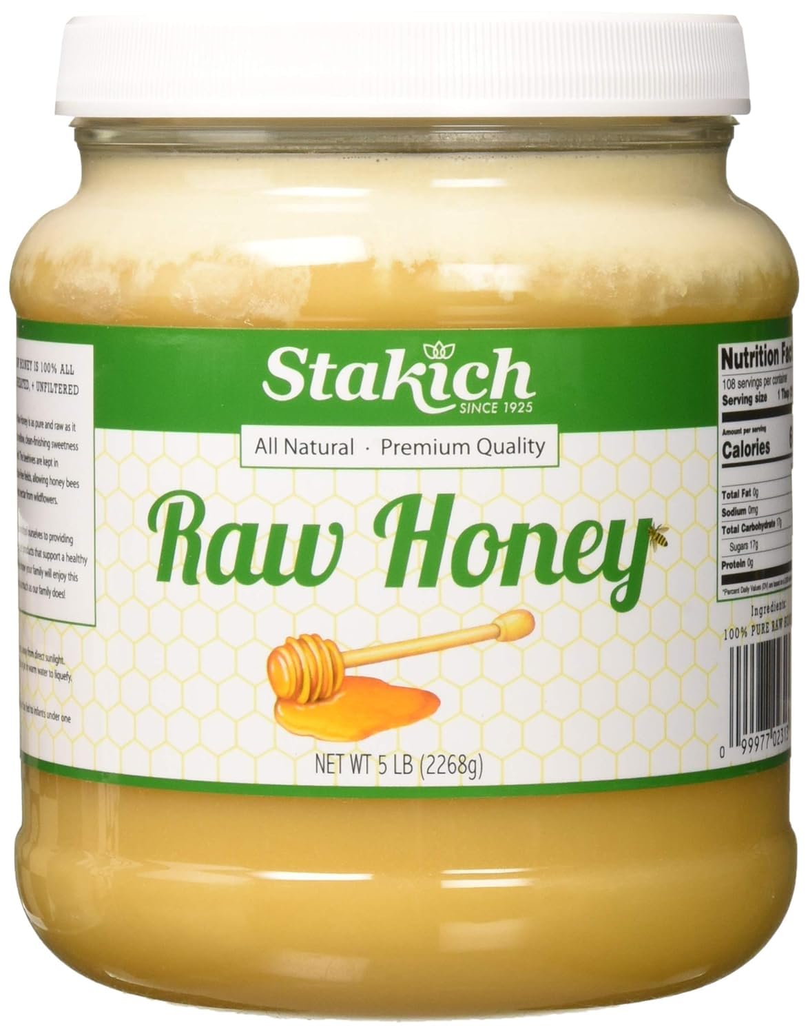 Stakich Raw Honey - Pure Unprocessed Kosher - 5 Pound (80 Ounce)