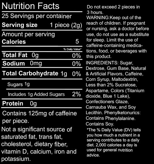Maax Caffeine Energy Gum - Focus Gum, 125mg Caffeine per Piece, Coolmint, 1.9oz (Pack of 5), Blue