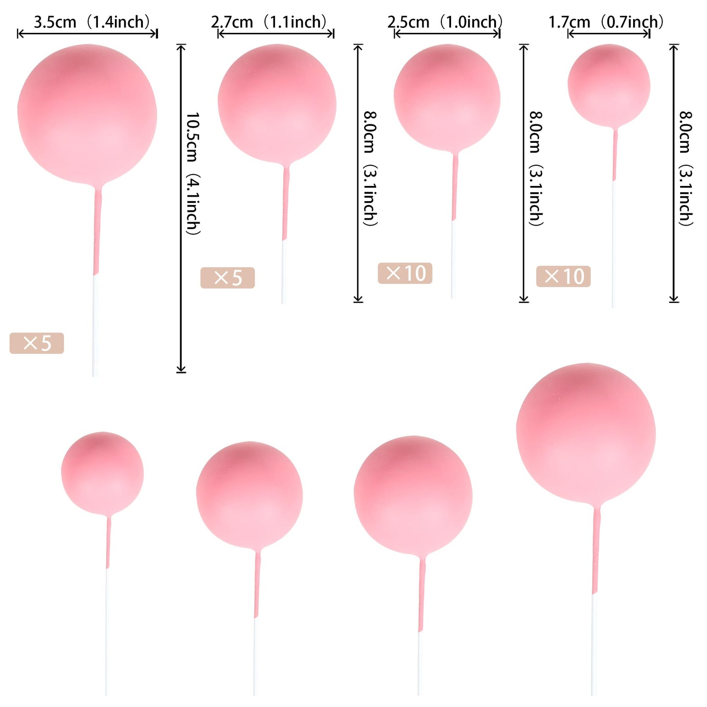 Rssta i Mini Balloons Cake Toppers, Dark Pink Foam Balls for Baby Shower, Wedding, Kids Birthday Party Decorations, 30 PCS