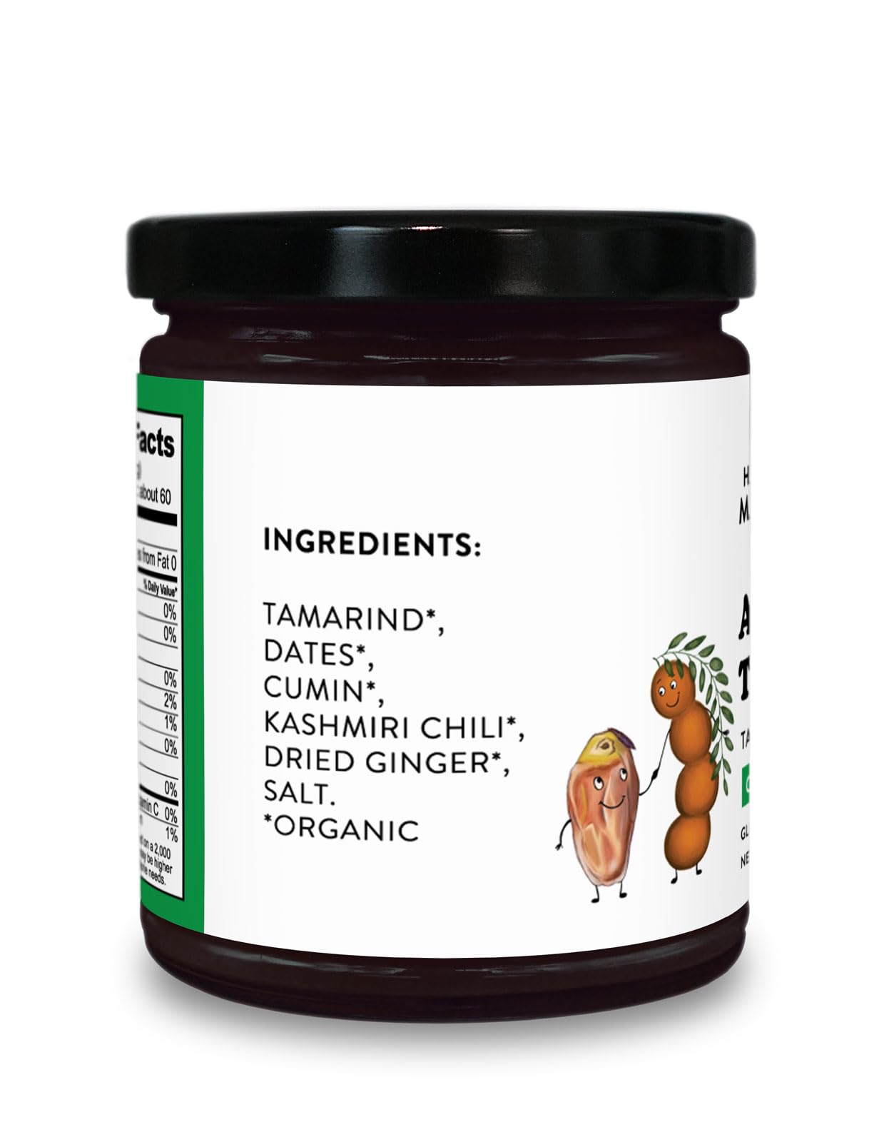 Organic Tamarind Date Chutney Condiment (Indian Preserve) - A Date With Tamarind, Non-Gmo, No Sugar Added, Sweet And Sour/Tart Flavor, Glass Jar