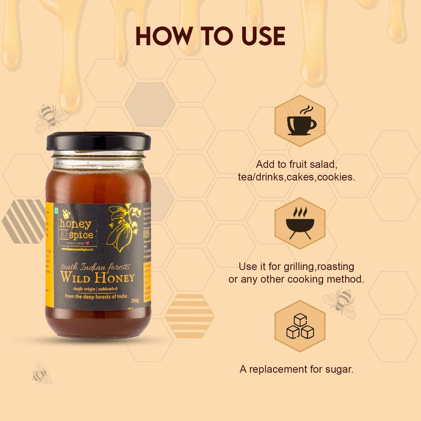 Honey And Spice - South Indian Wild Honey (250G) | From The Forests Of South India | 100% Raw And Pure | Single Origin | Unblended | Natural And Original | Unprocessed | No Added Sugar