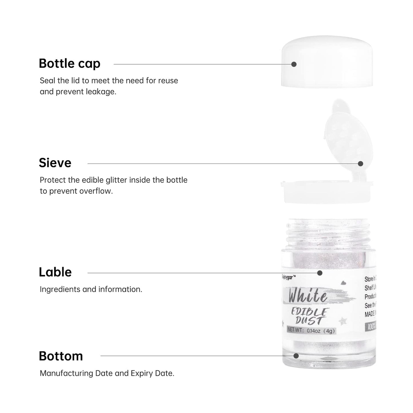 Sujoygar Edible Glitter Powder for Baking, White Luster Dust, 4g Size, Ideal for Cakes, Cupcakes, and Cocktails