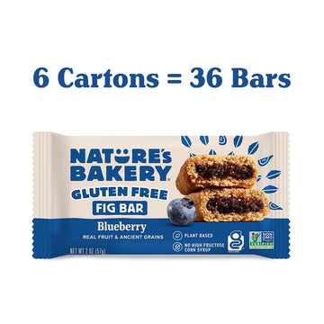 Natures Bakery Gluten Free Fig Bars, Blueberry, Real Fruit, Vegan, Non-Gmo, Snack Bar, 6 Boxes With 6 Twin Packs (36 Twin Packs)