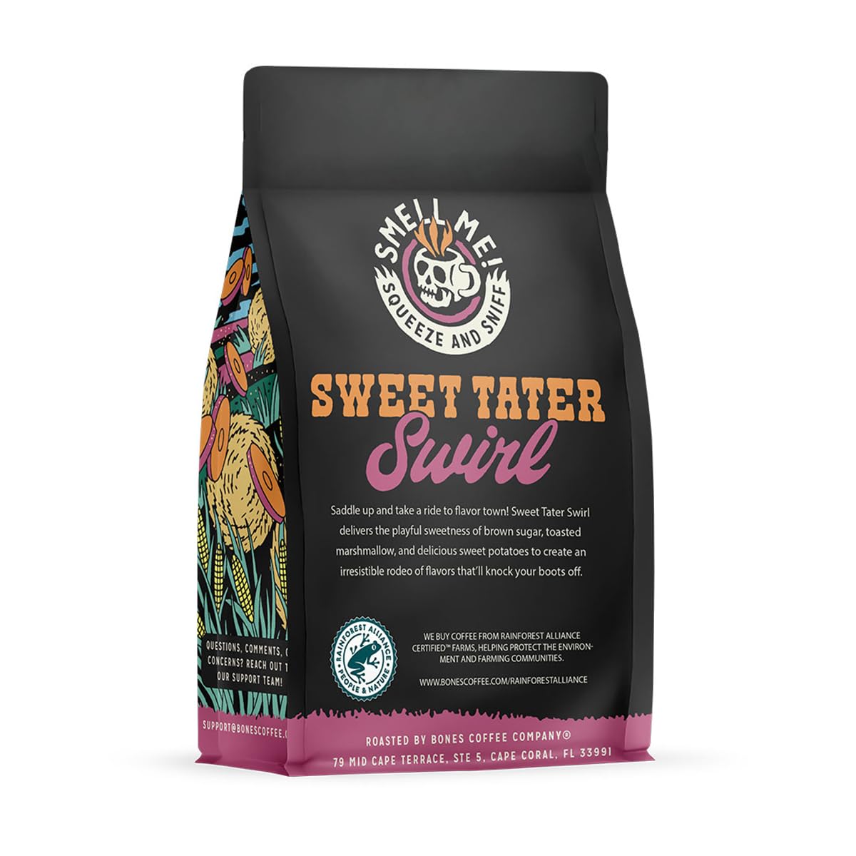 Bones Coffee Company Sweet Tater Swirl, Cinnamon Sweet Potato Flavored Coffee, Medium Roast Low Acid Arabica Beans Compatible wi