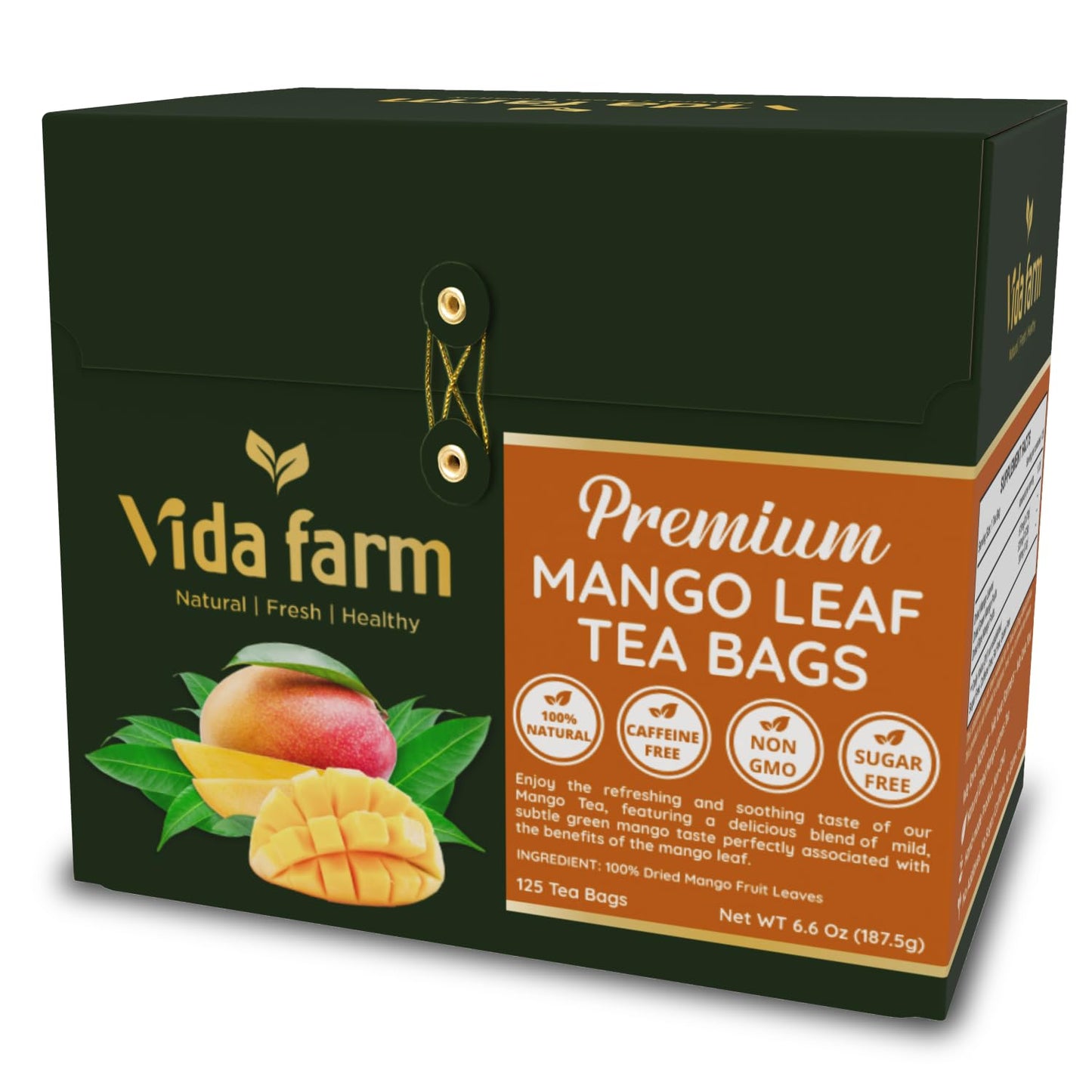 Vida Farm 125 Mango Tea Bags  100% Natural Dried Mango Leaves Herbal Tea Bags  Handpicked Leaves Tea  No Sugar  No Energy Blend  Vegan