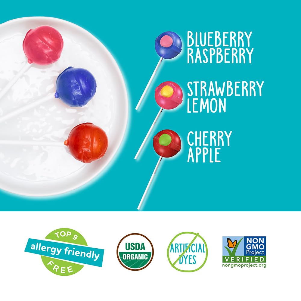 Yumearth Organic Duo Pops, Lollipops With Fruit Chew Centers - Allergy Friendly (Top 9 Free), No Artificial Dyes Or Flavors, Non
