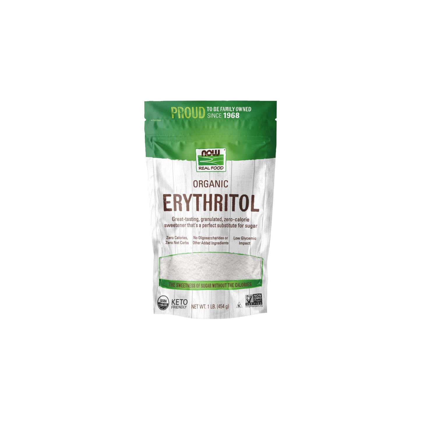NOW Foods  Organic Erythritol  Pleasant Sweetner for Reduced-Calorie and Sugar-Free Recipes  Zero-Calorie  Low Glycemic Impact  1-Pound (Packaging May Vary)