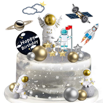 22 Pcs Space Cake Topper,Outer Space Cupcake Toppers Astronaut Figurine Decorations Birthday Space Themed Party Supplies Planet