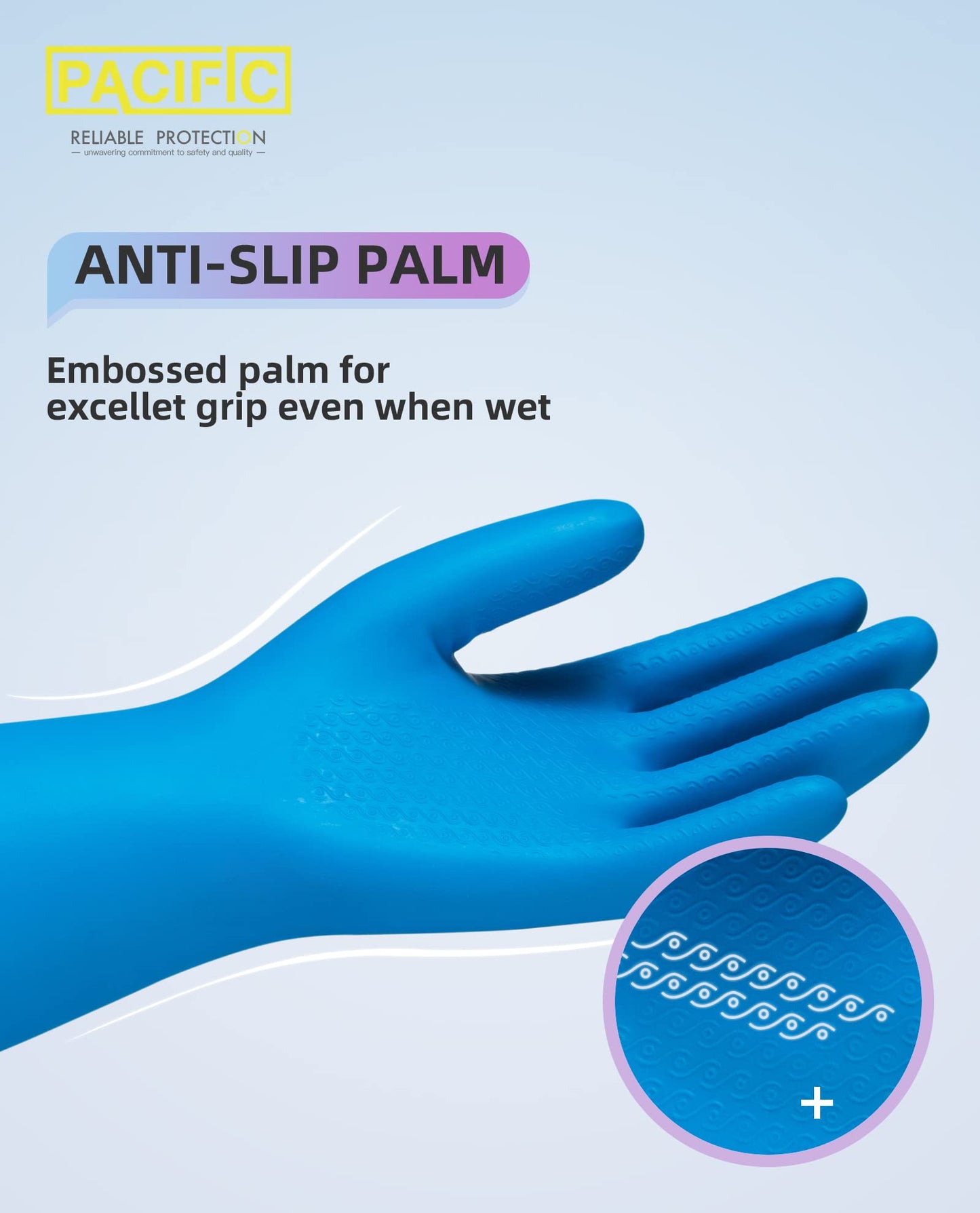 Pacific Ppe 4 Pairs Reusable Dishwashing Cleaning Gloves With Latex Free, Cotton Lining, Kitchen Gloves, Blue, Large
