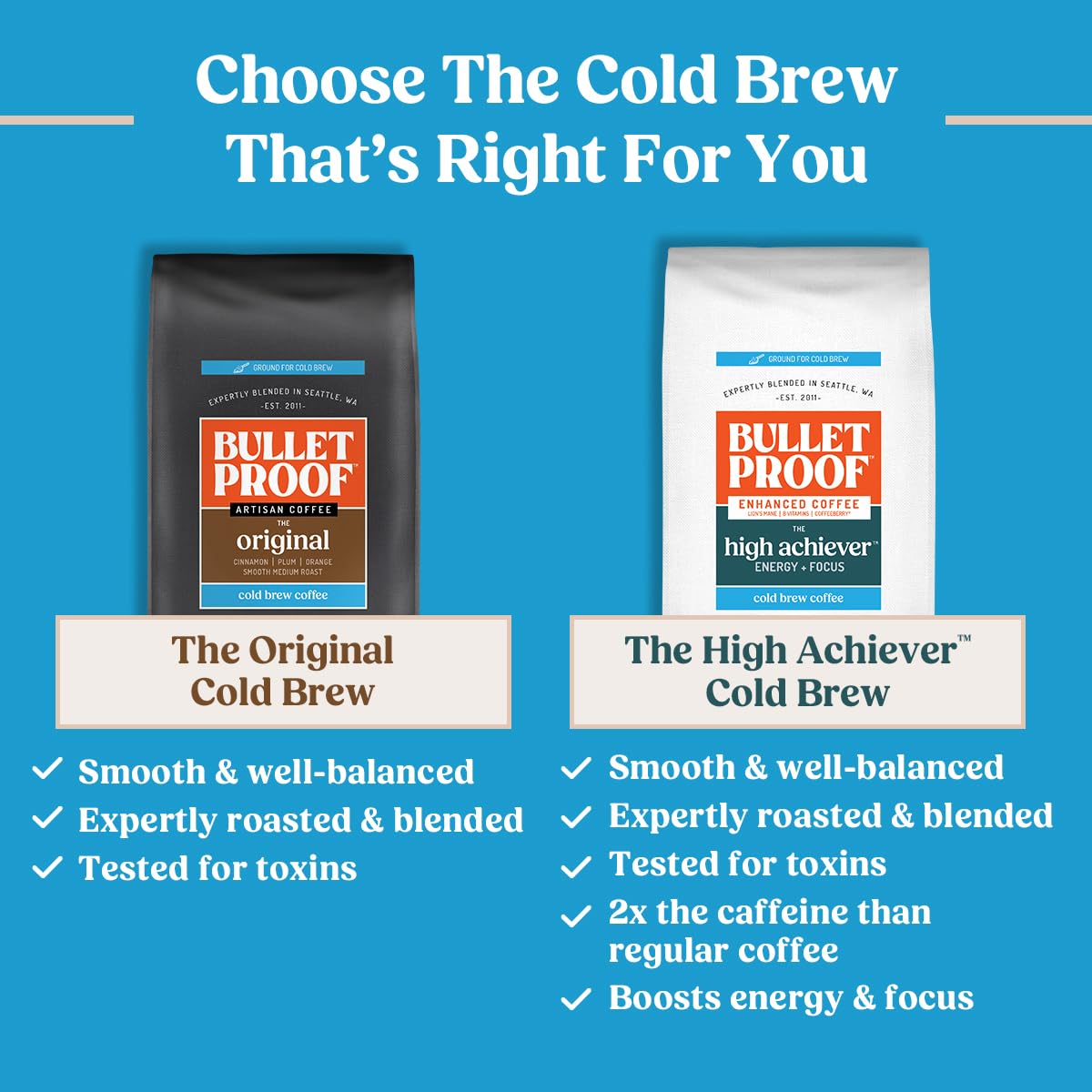 Bulletproof The High Achiever Coarse Ground Cold Brew Coffee, 10 Ounces, Medium-Dark Roast Enhanced Coffee with Lion s Mane Mus