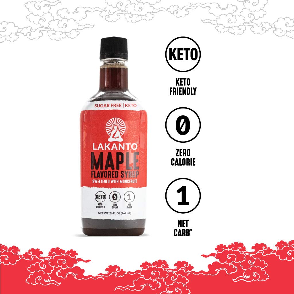 Lakanto Sugar Free Maple Syrup - Monk Fruit Sweetener  Keto Diet Friendly  Vegan  1g Net Carbs  Pancakes  Waffles  Oatmeal  Coffee  Tea  Granola  Frosting  Marinade  Dressing (26 fl oz)