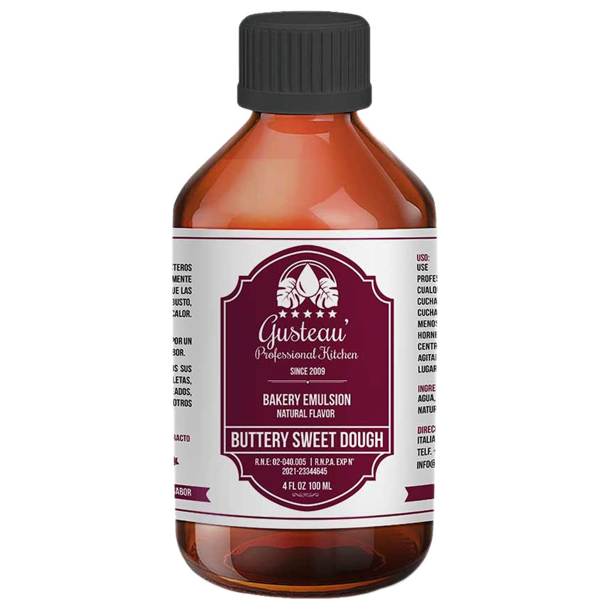 GUSTEAU’S Buttery Sweet Dough Flavor Emulsion, Alcohol Free, Sugar Free, 4 Fl Oz (100ml)