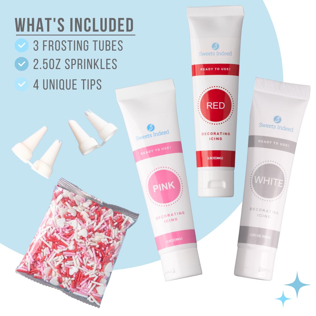 Sweets Indeed Frosting Kit Plus Heart Sprinkles Frosting Tubes 11.31 Ounces Perfect For Baking And Cookie Decoarting