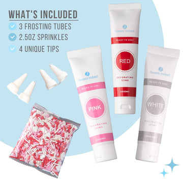 Sweets Indeed Frosting Kit Plus Heart Sprinkles Frosting Tubes 11.31 Ounces Perfect For Baking And Cookie Decoarting