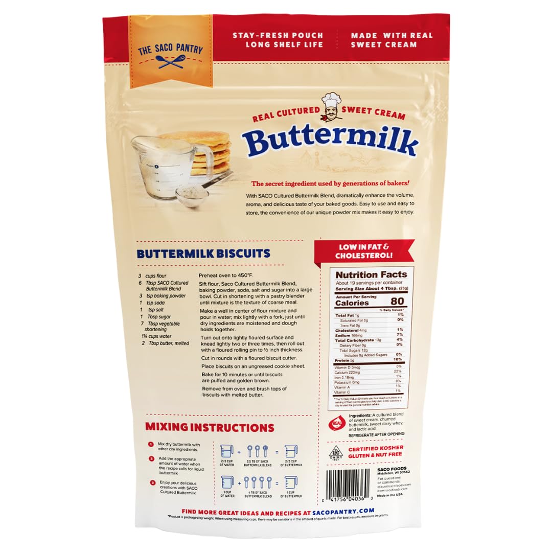 Saco Cultured Buttermilk Blend For Cooking And Baking, 16 Ounce (Pack Of 1) | Certified Kosher, Gluten-Free And Nut-Free