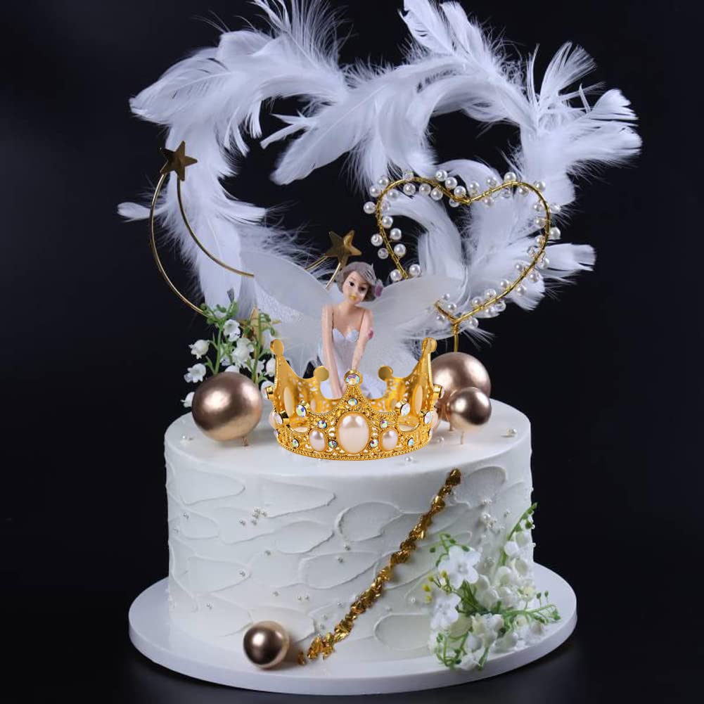 Sisbroo Gold Crown Cake Topper, 6 Pieces Happy Birthday Cake Toppers, Princess Crown Cake Decorations For Birthday, Wedding, Par