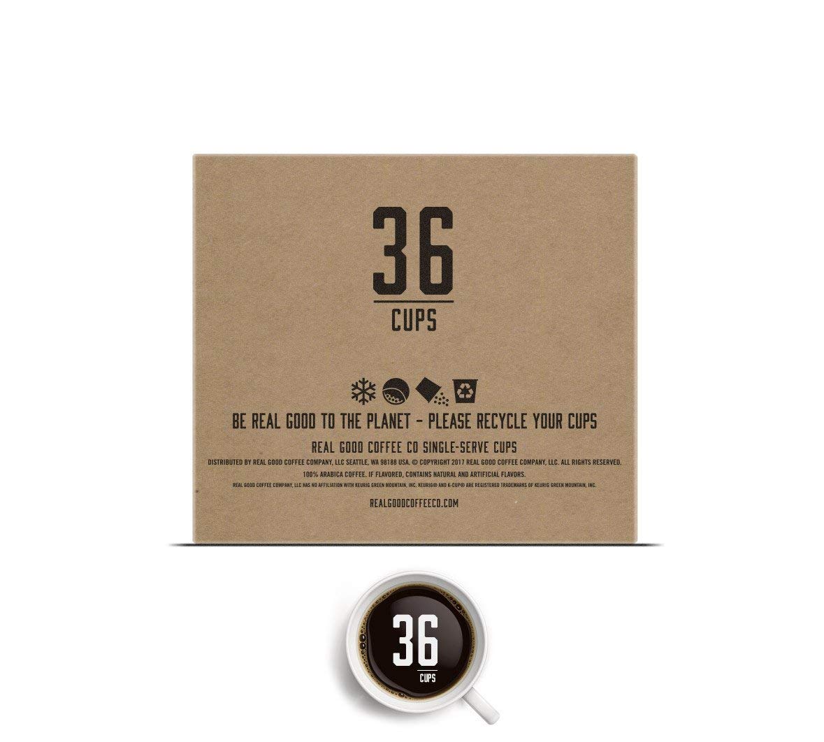 Real Good Coffee Company Single Use Coffee Pods - Organic Dark Roast - K-Cup Compatible - 36 Count - Brown