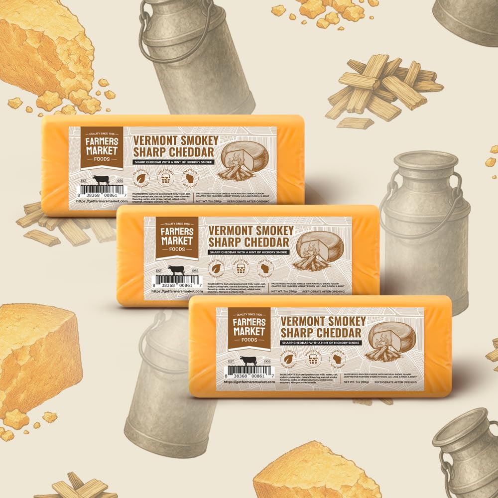 Farmers Market, Gluten Free, Keto, Paleo, Low Sodium, Zero Sugar, Wisconsin Cheese Gift Sets, 3-Pack, Vermont Smokey Sharp Chedd