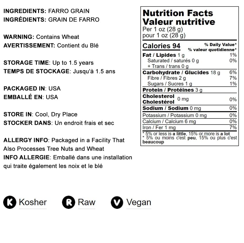 Food To Live Pearled Farro Grain, 8 Pounds - Kosher, Vegan, Whole Grain In Bulk, Good Source Of Dietary Fiber, Protein And Iron