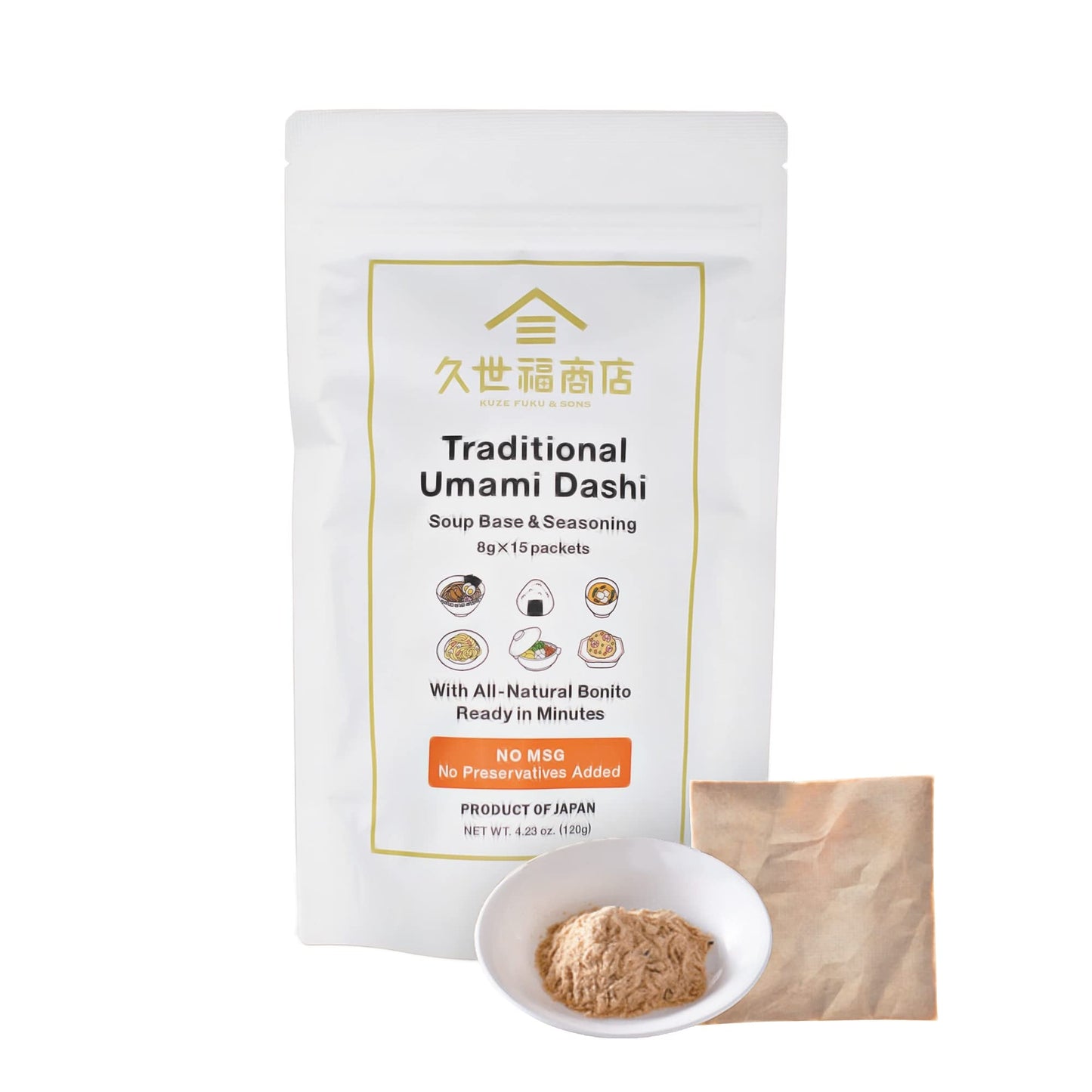 [Kuze Fuku] Traditional Umami Dashi Soup Base & Seasoning  Authentic Product Of Japan  No Msg (15 Packets)
