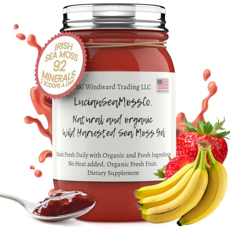 Strawberry Banana Organic Fresh Fruit Infused Certified Wild Harvested Irish Sea Moss Gel | Immune and Digestive Support | Vitam