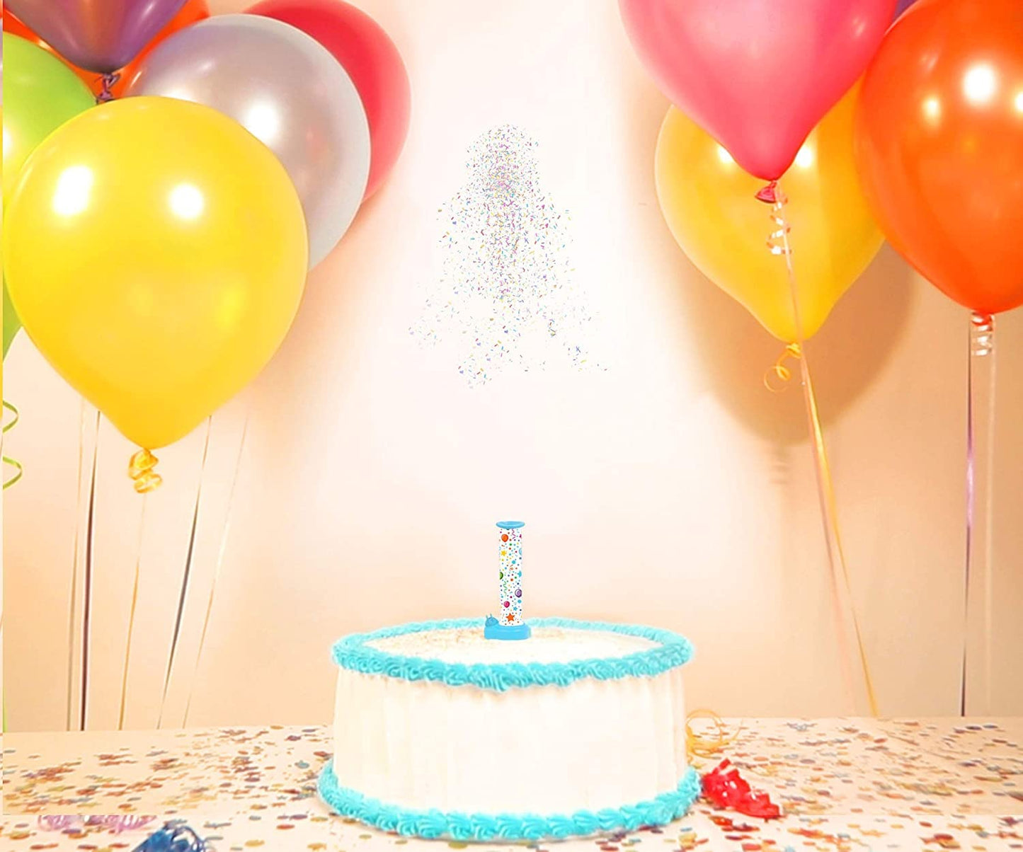 BEST PARTY EVER! Confetti Candle Cake Topper, Edible Sprinkles, 2-Pack, Blue