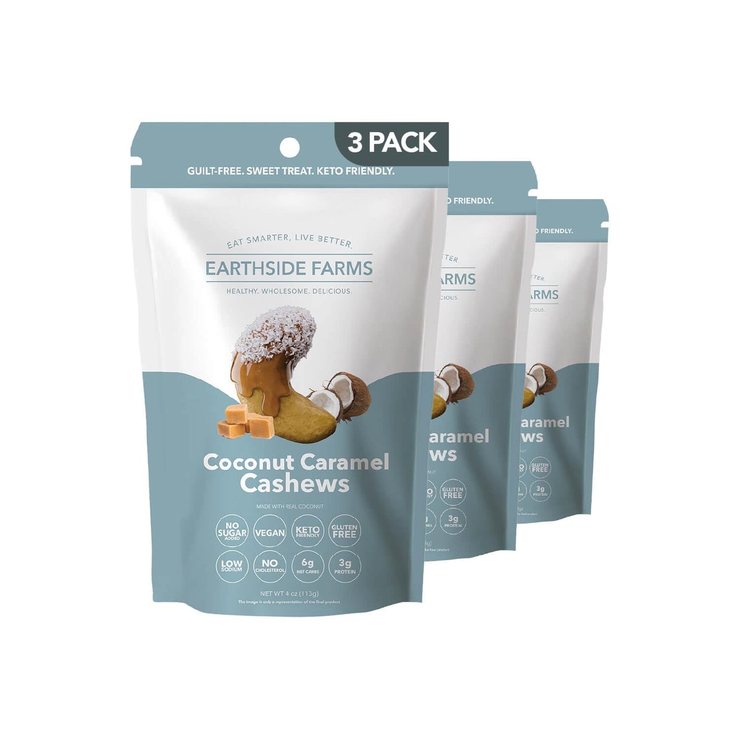 Earthside Farms Coconut Caramel Cashews, Candied Cashews, Low Sugar Keto snack, Non GMO, Plant Protein, Vegan, Whole, Natural, S