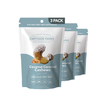 Earthside Farms Coconut Caramel Cashews, Candied Cashews, Low Sugar Keto snack, Non GMO, Plant Protein, Vegan, Whole, Natural, S