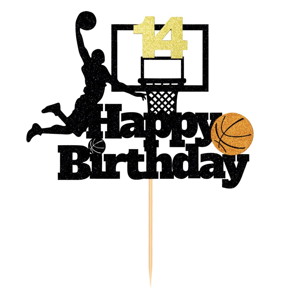 Basketball Happy 14Th Birthday Cake Topper-Basketball Themed Birthday Party Cake Decoration-14 Years Birthday Party Supplies (14