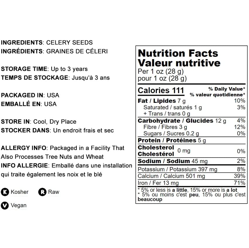 Food to Live Whole Celery Seeds, 1 Pound - Dried Spice, Vegan, Kosher, Bulk. Intense Flavor. Rich in Iron, Zinc, Fiber. Perfect